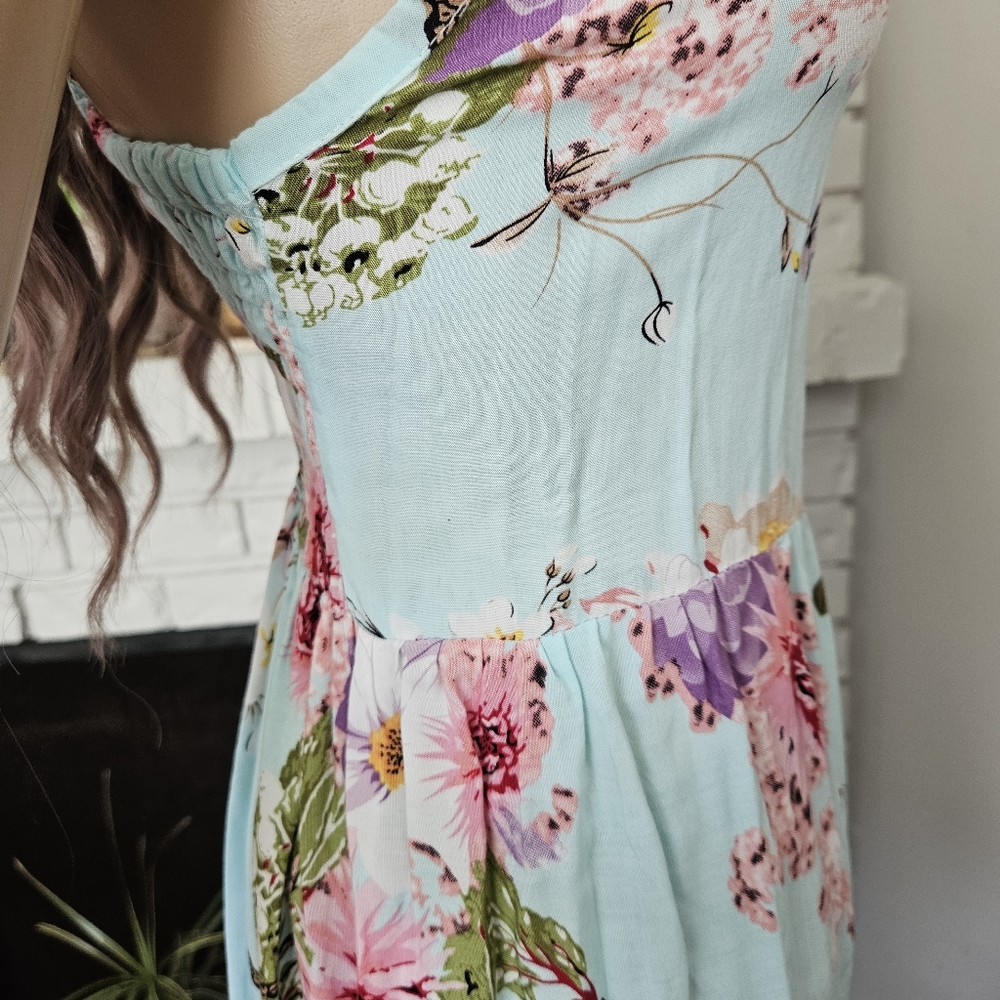 Light Blue Floral Sundress - Sleeveless Scoop Neck - Picture 6 of 12